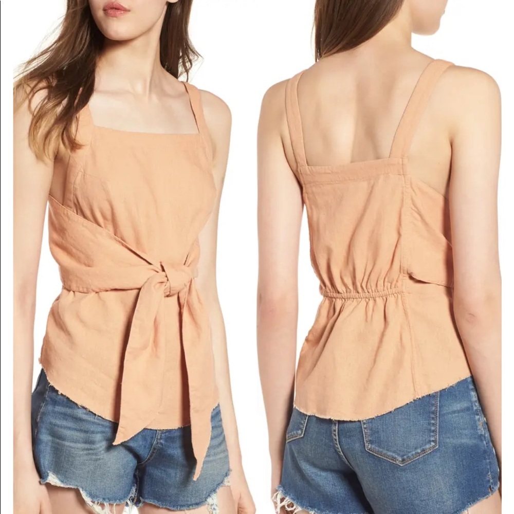 Nordstrom Tie Front Linen Blend Tank Top